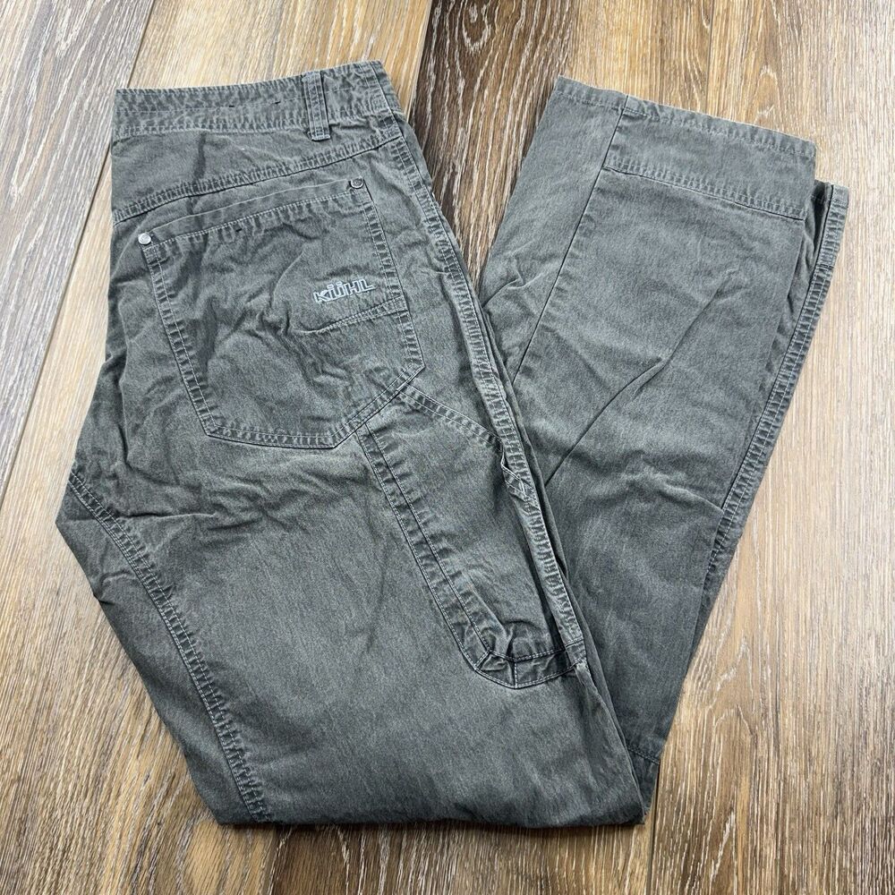 Kuhl Revolvr Pants Mens 33 X 34 Gray Patina Dye Softshell Hiking Gorp Trail Trek